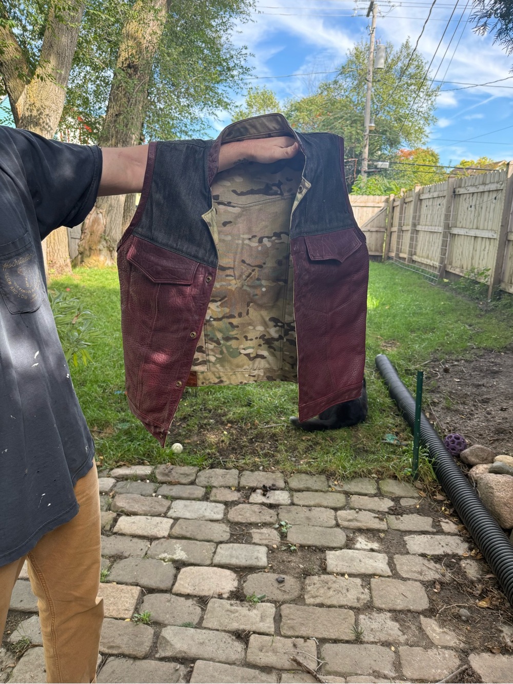 Men's Burgundy and Black Leather Vest - Classic Biker Style